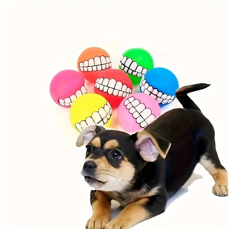 Squeaky Rubber Dog Toy Ball - Teeth Cleaning Chew Toy with Smile Design (7cm)