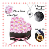 24pc Velvet Rose Bouquet in Heart Box with "I Love You" Necklace - Valentine's Gift Set