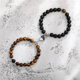 Couples Matching Stone Beaded Heart Charm Bracelets