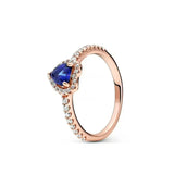 Anillo de plata 925 chapado en oro nuevo 2024 con circonita brillante y doble banda en forma de corazón para mujer, anillo Pandor original, joyería fina