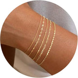 14K Gold Plated Stackable Bracelets Set – Adjustable Trendy Chain Bracelets for Women