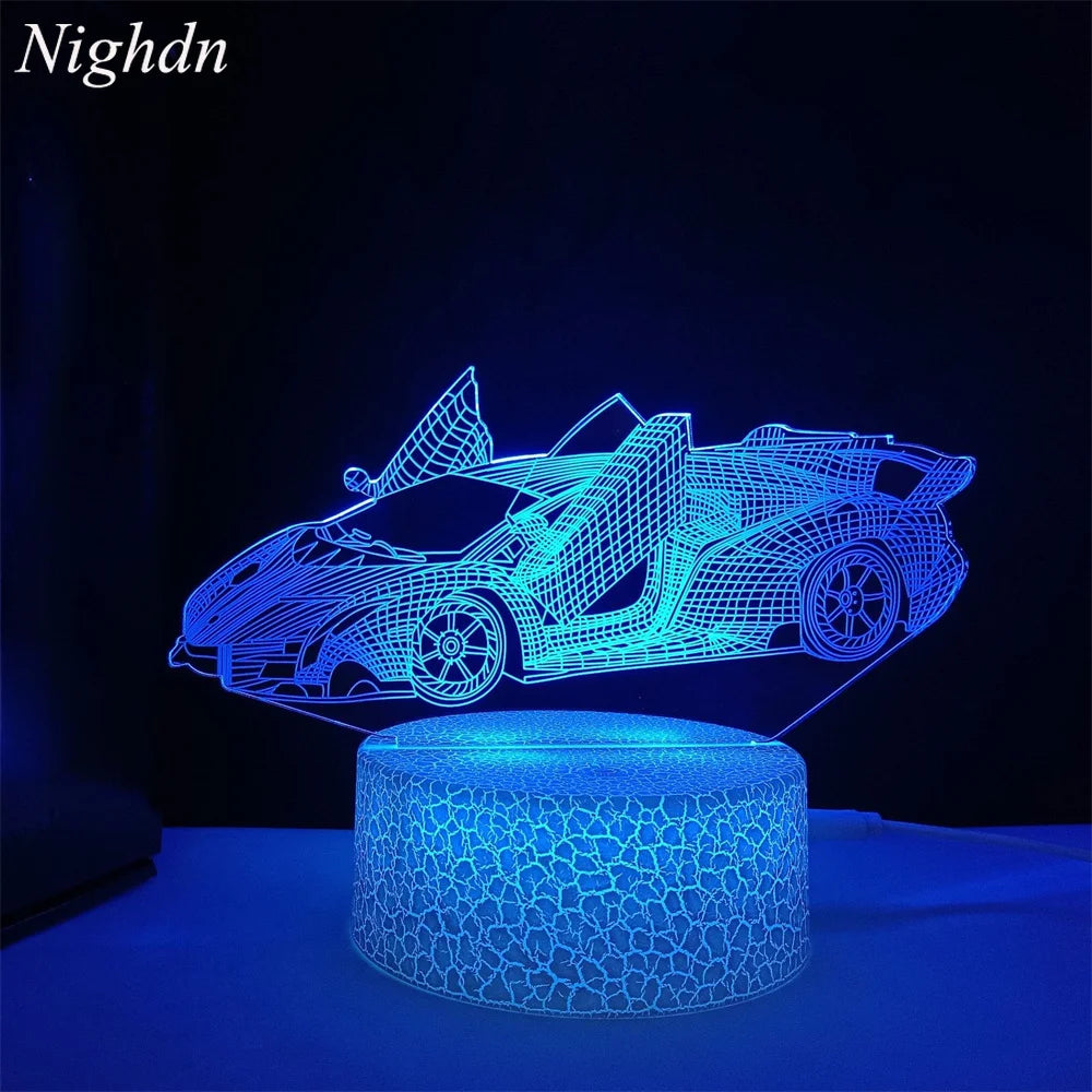 3D Race Car LED Night Light with Touch Control & Color-Changing Modes