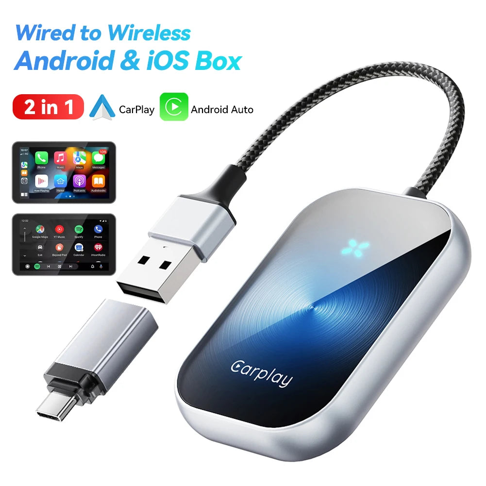 Wireless CarPlay & Android Auto Adapter with Tempered Glass Frame