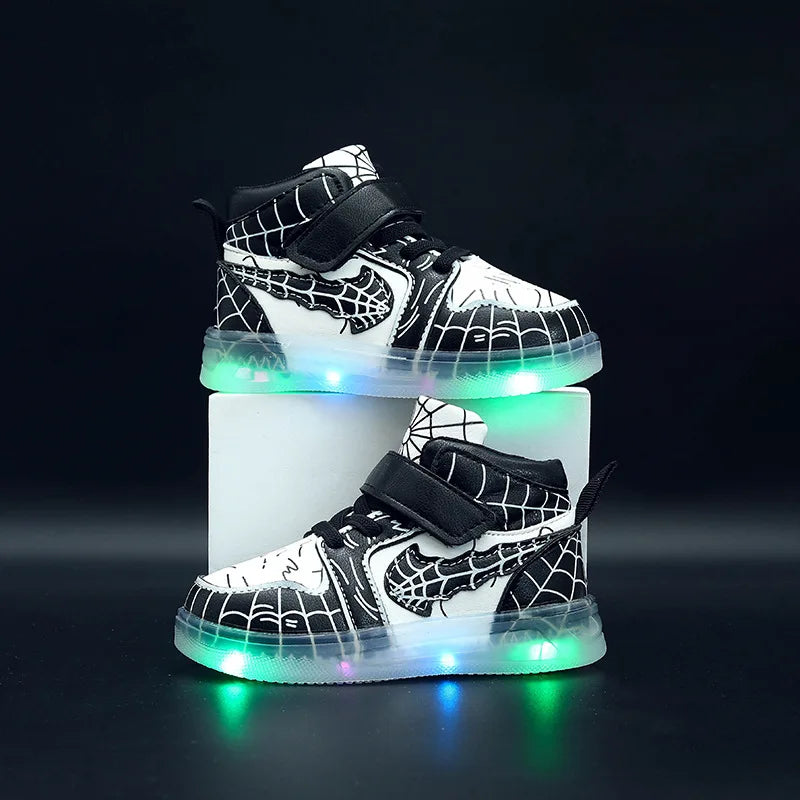 Boys Waterproof Light-Up Shoes – Hook & Loop Casual Sneakers for Ages 7–13