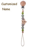Clip para chupete de bebé personalizado: colgante de mordedor con cuentas de madera y silicona con nombre personalizado