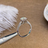 Moissanite Engagement Ring – 925 Sterling Silver Romantic Round Cut with Side Zircon Accents