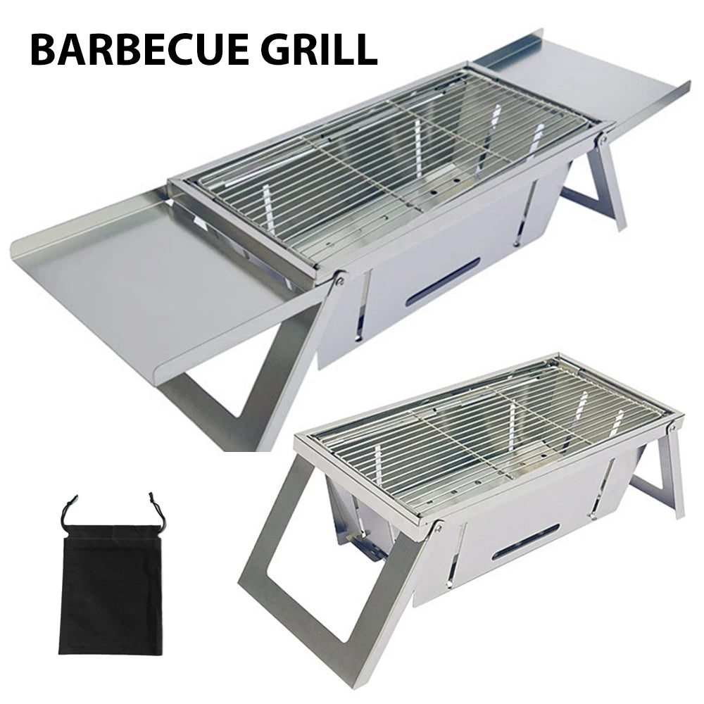 Parrilla de barbacoa plegable de acero inoxidable: parrilla de carbón portátil sin humo para el hogar y el exterior