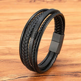 Hand-Woven Leather Bracelet with Stainless Steel Magnetic Buckle for Men