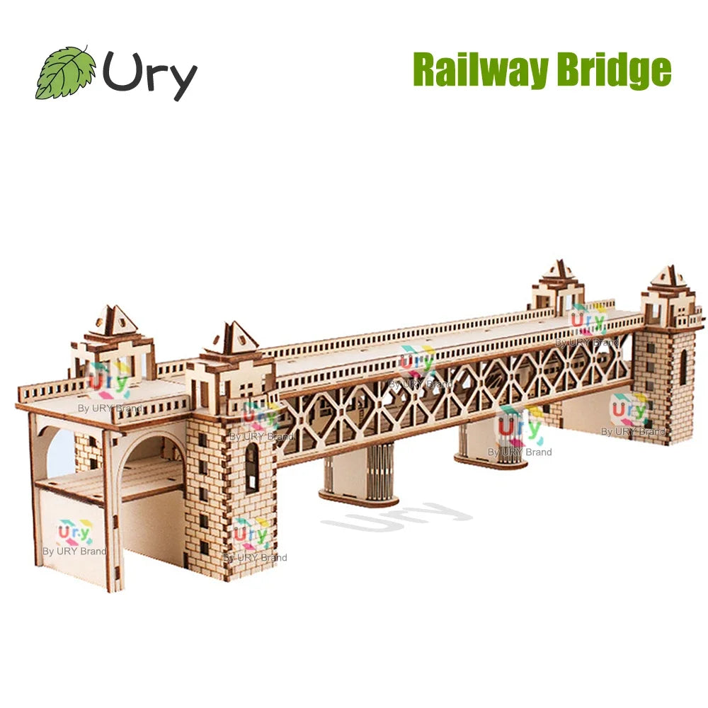3D Wooden Steam Train Puzzle with Railway Bridge - DIY Model Kit