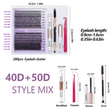Kit de extensiones de pestañas DIY | Grupos de estilos mixtos con adhesivo, sellador y herramientas para autoaplicación 