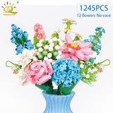 3D Flower Building Blocks – Sunflower & Rose Bouquet Bricks Kit for DIY Home Decor, Educational Toys for Kids and Adults