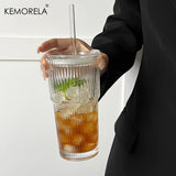 Taza de café de vidrio transparente de 600 ml con tapa y pajita: taza para café helado, té y jugo