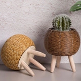 Nordic Style Rattan Woven Plastic Flower Pot with Stand