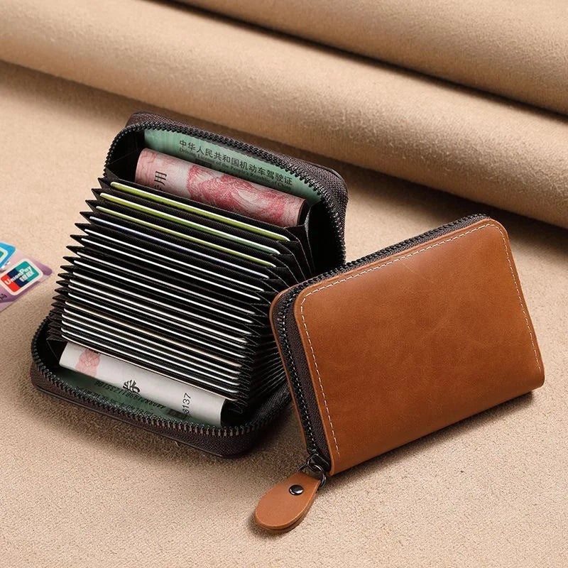 Men’s Split Leather Wallet – Stylish Short Card Holder with Zipper & Multi-Slot Design