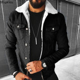 Men’s Warm Fleece-Lined Denim Jacket – Thick Winter Outerwear with Plush Lapel