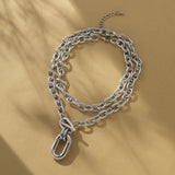 ✨Collar de cadena gruesa de metal moderno con colgante elíptico grande: joyería de moda para mujeres ✨