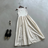 Women's Knit Maxi Vest Dress - Slim Fit Sleeveless Tank Dress in Pink & Black