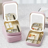 Rechargeable 3-Color LED Makeup Mirror with Storage – Portable Vanity Case