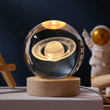 3D Galaxy Crystal Ball Night Light – USB Powered LED Planet Lamp with Wooden Base