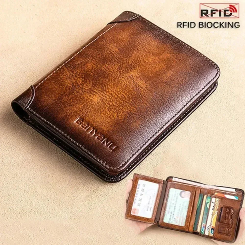 Genuine Leather Anti-Theft Wallet – Multifunctional Trifold Wallet for Men and Women