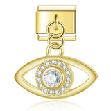 Moon Charm Stainless Steel Bracelet Link with CZ Accents