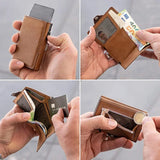 Men's Luxury RFID-Blocking Leather Wallet – Triple Fold Pop-Up Design with Coin Compartment
