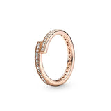 Anillo de plata 925 chapado en oro nuevo 2024 con circonita brillante y doble banda en forma de corazón para mujer, anillo Pandor original, joyería fina