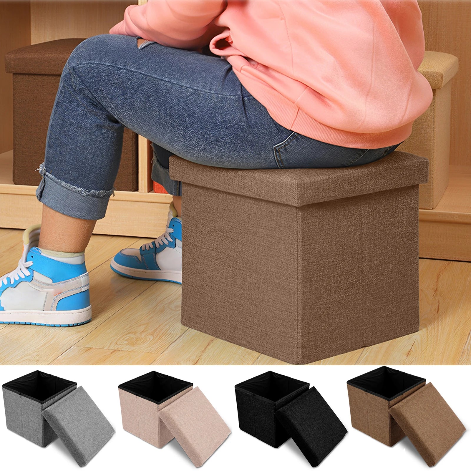 Taburete plegable multiusos con espacio de almacenamiento: transpirable y que ahorra espacio