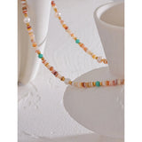 Trendy Gold-Plated Geometric Stone Chain Necklace for Women