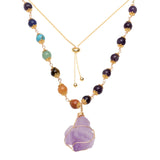 Natural Crystal Stone Pendant Necklace – Amethyst, Quartz & Aquamarine Healing Jewelry