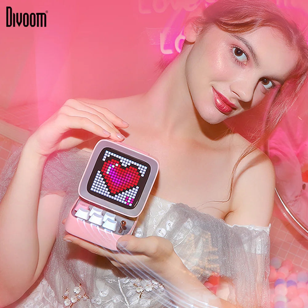 Mini Retro Bluetooth Pixel Art Speaker with LED Display & Alarm Clock – Portable Wireless Music & Gaming Companion