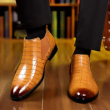 Men’s Chelsea Slip-On Ankle Boots – Stylish Pointed Toe PU Leather Dress Boots