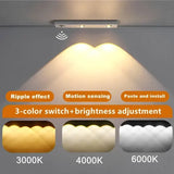 Luz LED con sensor de movimiento recargable por USB: iluminación regulable de 3 colores para debajo de los gabinetes