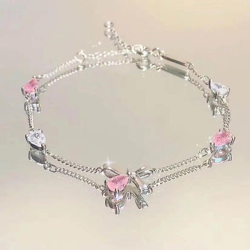 Pulsera con dije de lazo estilo punk vintage Y2K de moda: cadena de eslabones ajustable para mujer