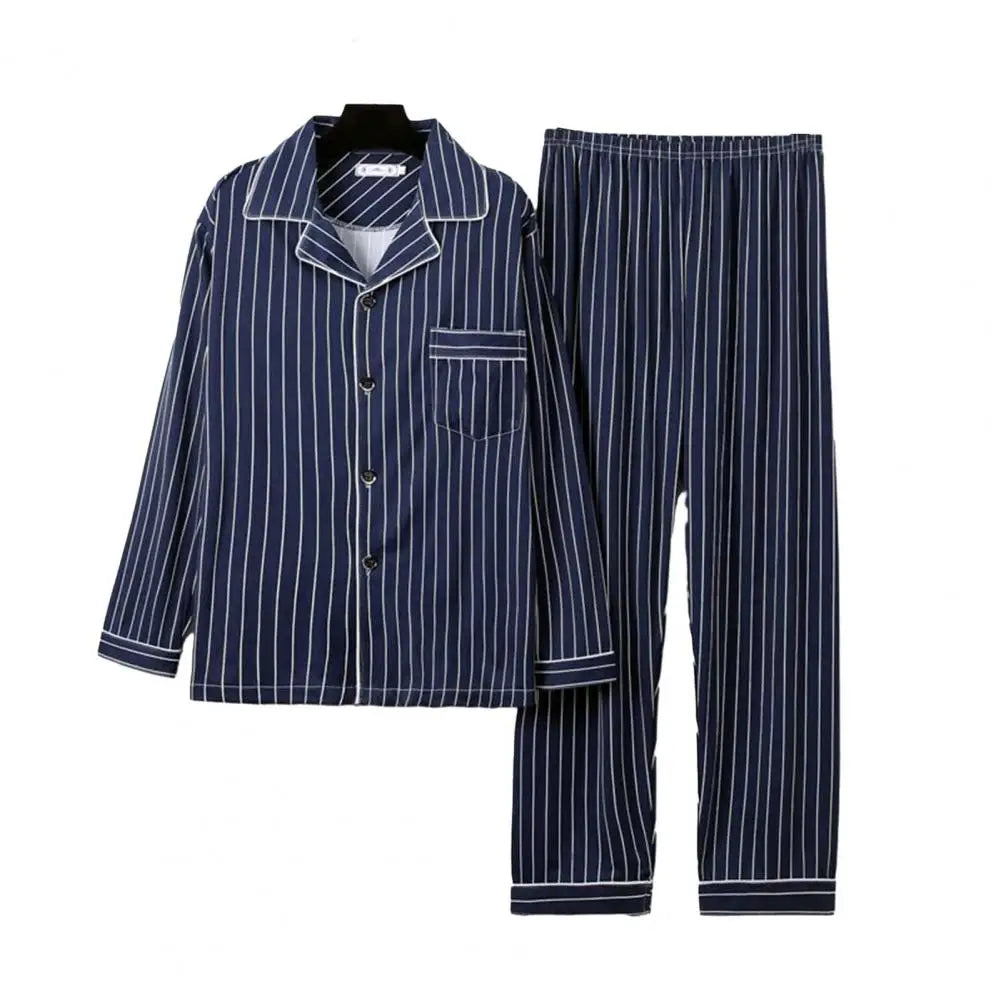 Stylish Men’s Fall & Winter Pajama Set - Comfy Milk Silk Loungewear with Striped Plaid Design