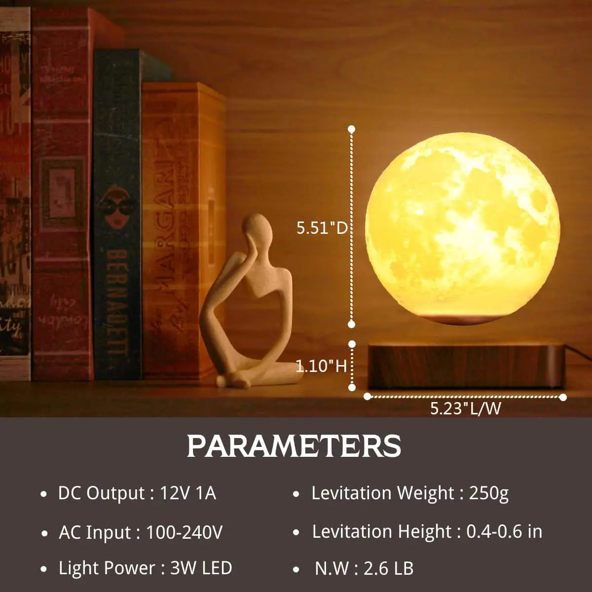 Magnetic Floating Moon Lamp with LED Light – Romantic Ambient Night Light