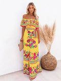 Women’s Sexy One-Shoulder Floral Print Long Swing Dress – Summer Boho Maxi Dress