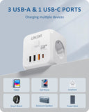 Regleta de enchufes UE 7 en 1 de LENCENT: 3 tomas de CA, 3 puertos USB (QC 18 W), 1 PD tipo C de 35 W de carga rápida
