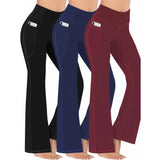 Women's High Waist Flare Leggings with Pockets - Tummy Control Yoga Pants for Workout & Casual Wear