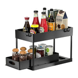 Organizador de 2 niveles debajo del fregadero: estante de almacenamiento deslizante con ganchos y taza para colgar