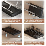Organizador deslizante para tapas de ollas y sartenes: estante de almacenamiento ajustable para gabinetes de cocina con 8 divisores