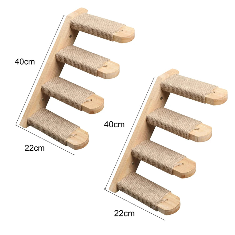 Wall-Mounted Cat Tree with Scratching Post & Hammock - Space-Saving Climbing Furniture