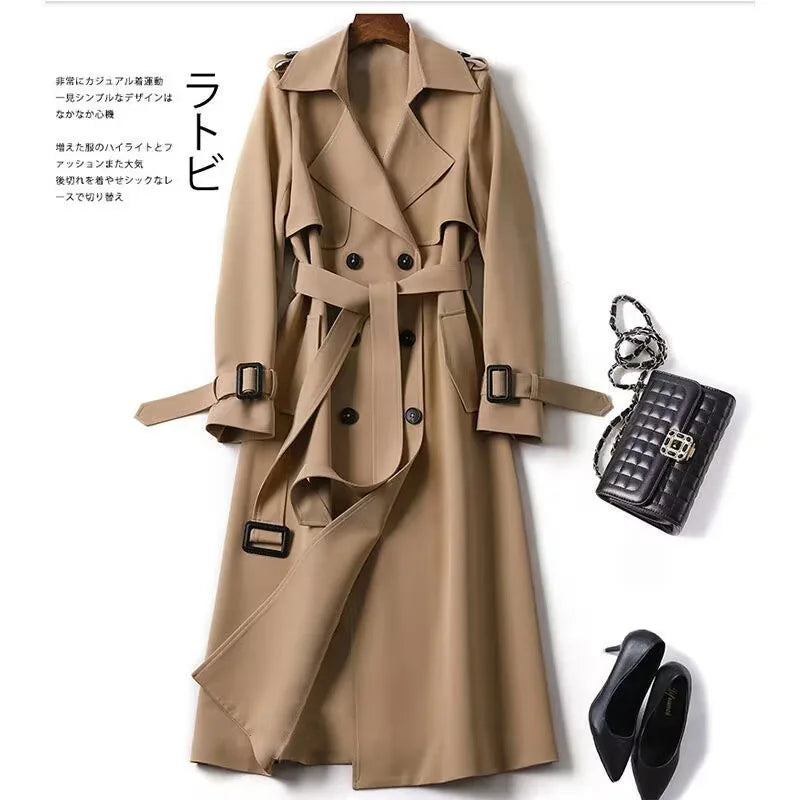 Women's Long Sleeve Trench Coat – 2024 Fashion Double-Breasted Office Jacket