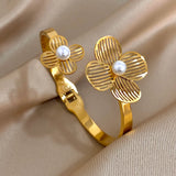 Trendy Gold Flower Cuff Bracelet for Women