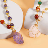 Natural Crystal Stone Pendant Necklace – Amethyst, Quartz & Aquamarine Healing Jewelry