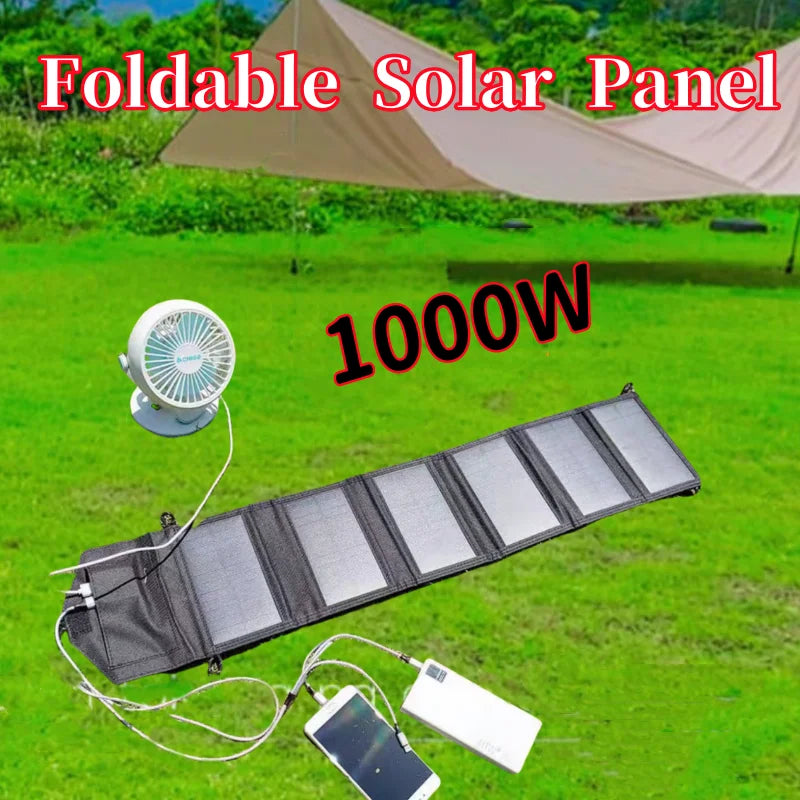 1000W Foldable Waterproof Solar Panel with USB & Type-C – Portable Charger for Outdoor Camping & Mobile Devices