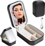 Rechargeable LED Makeup Mirror with Storage – 3-Color Light Travel Vanity Case