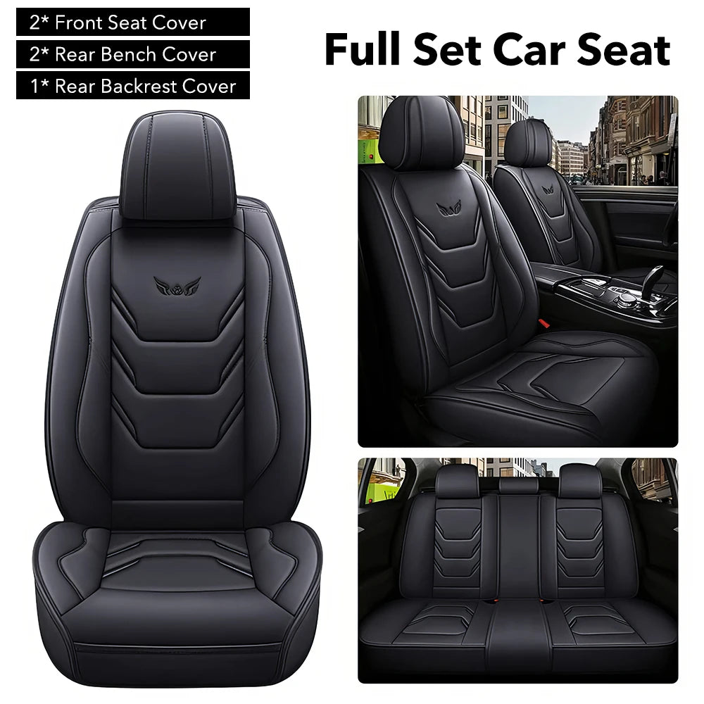 Universal Fit PU Leather Car Seat Covers – Full Set Waterproof Cushion Pads for 5 Seats