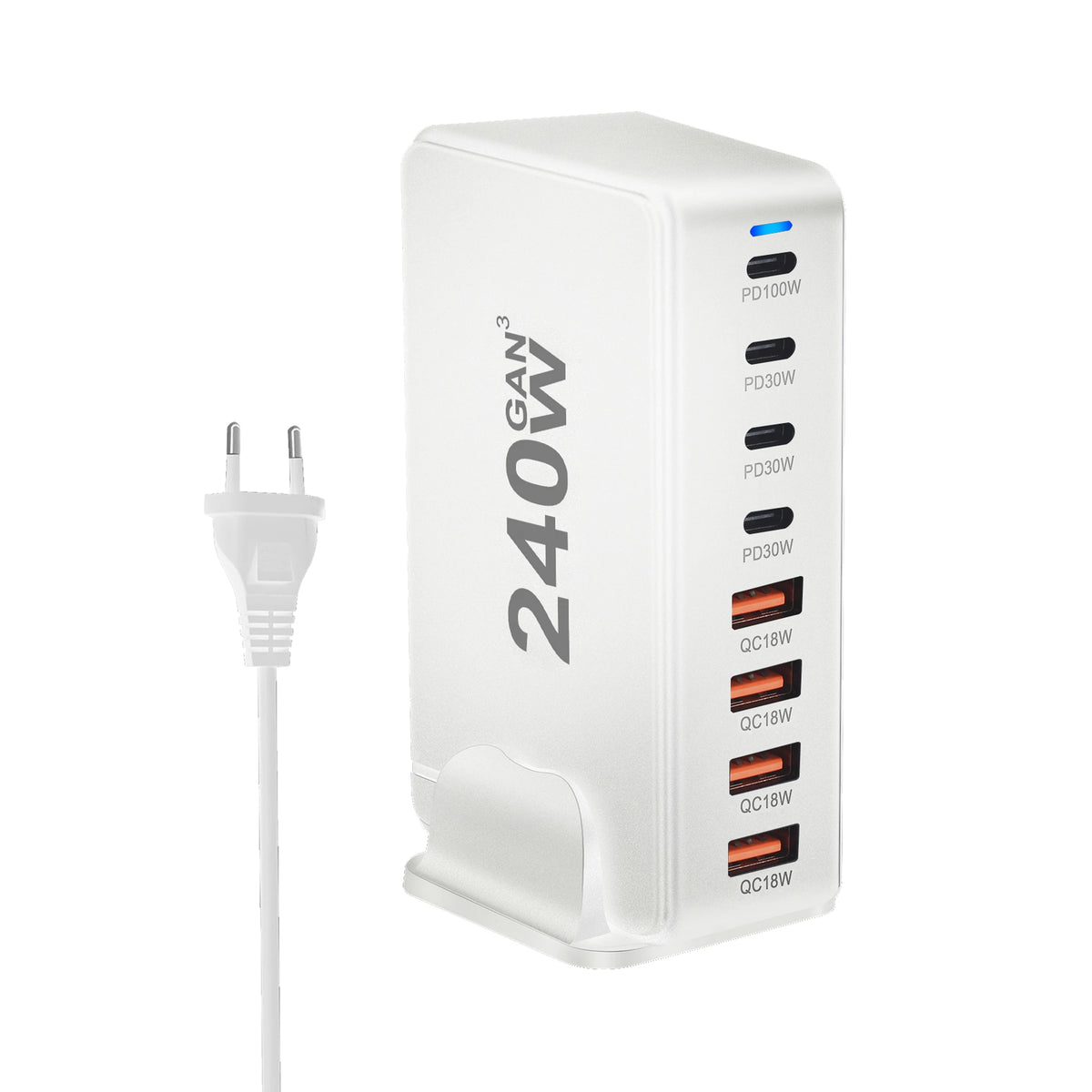 240W GaN Desktop Charger with 8-Port USB-C and Fast Charge 3.0