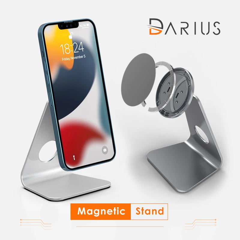 Soporte magnético para teléfono de escritorio para iPhone 12, 13, 14, 15: soporte de aluminio ajustable para uso en escritorio
